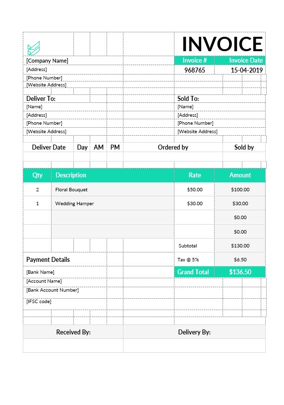 Flower Shop Invoice Template PSD template